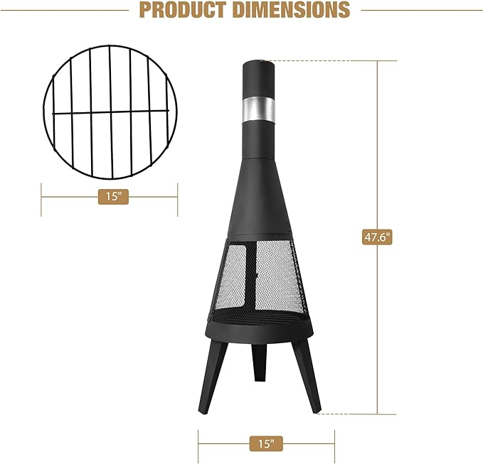 Outdoor Fireplace, Metal Wood Burning Fire Pit with Log Grate