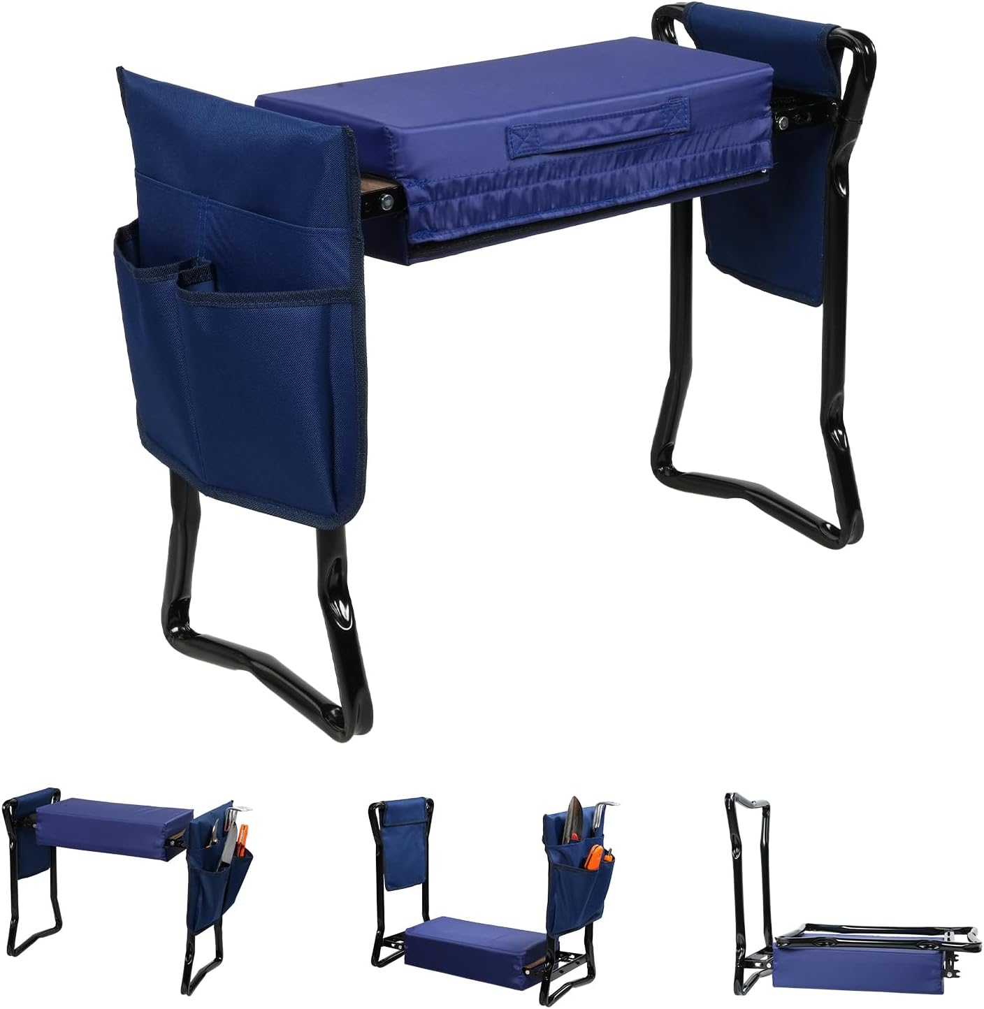 Garden Kneeler and Seat, Foldable Gardening Stool with 2 Tool Pouches and Kneeling Pad