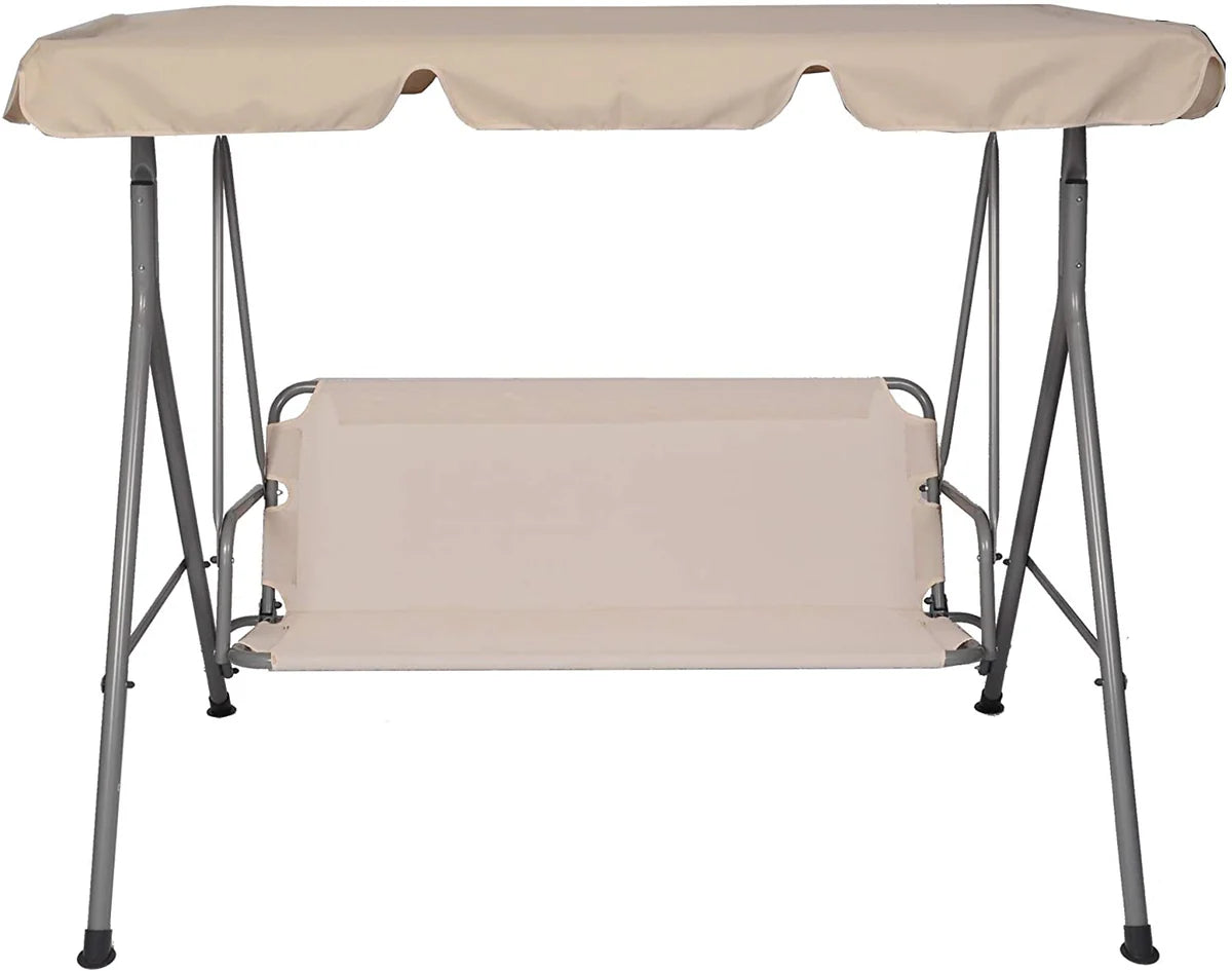 Patio Swing,3 Person Porch Swing with Stand and Waterproof Canopy All Weather Resistant Swing Bench (Beige)