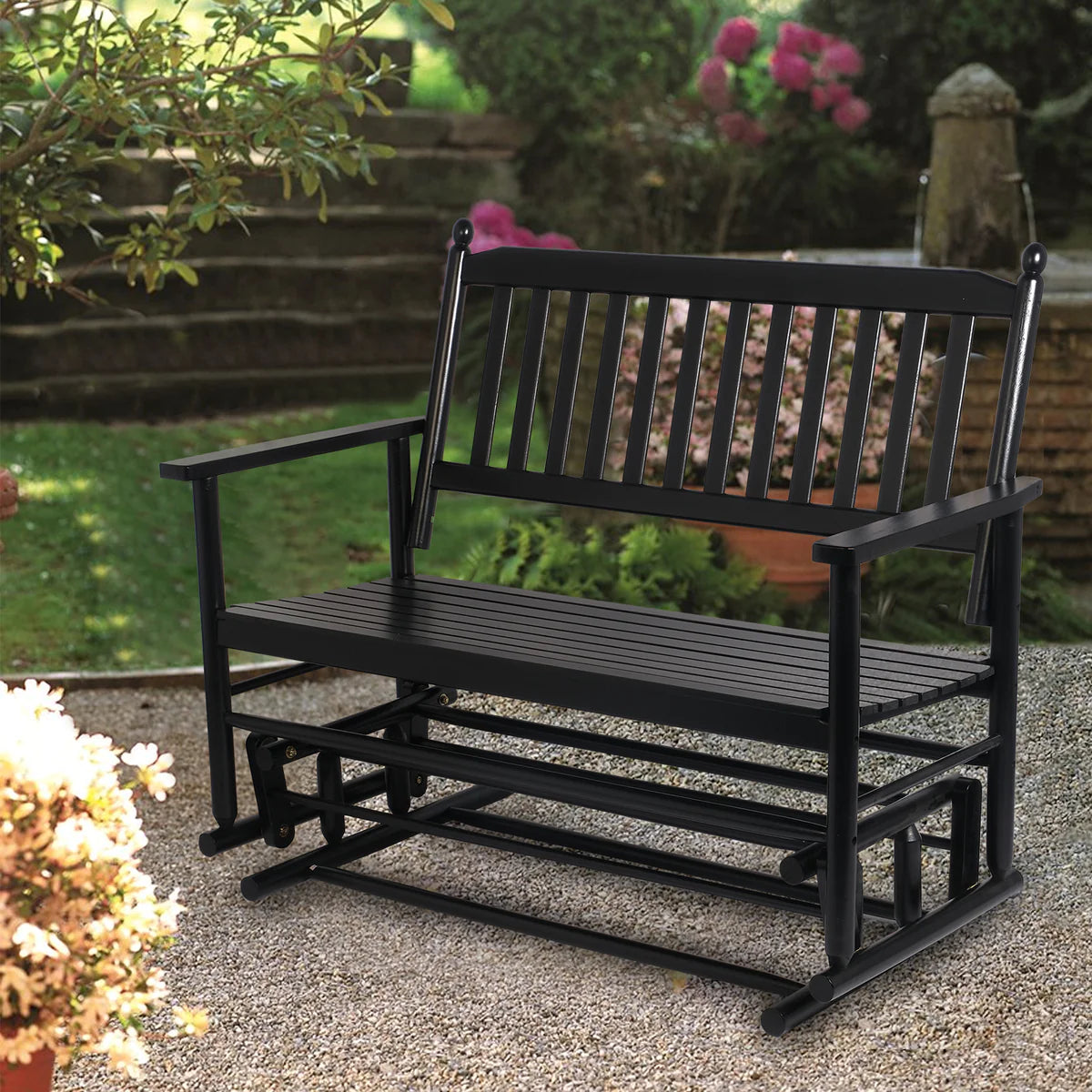 Outdoor Leisure Poplar wood Chair with Lower Layer of Storage Solid and Beautiful, Black