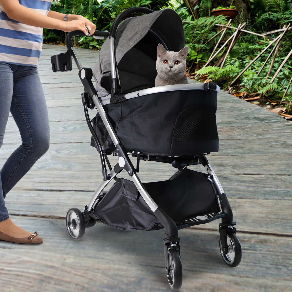 Pet Stroller for Small Dogs Cats, Stroller with Detachable Carrier, Telescopic Handle, One-Hand Quick Fold