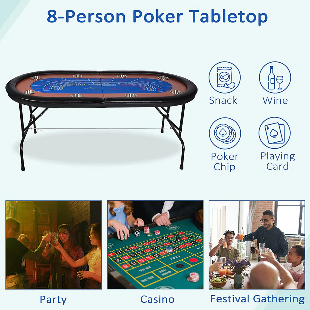 Foldable Poker Table w/Stainless Steel Cup Holder Casino Leisure Table