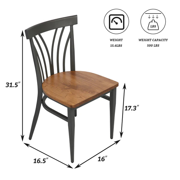 2 Set of Kitchen Dining Chairs Wood Seat with Metal Legs Fully Assembled, Curve V Back | karmasfar.us
