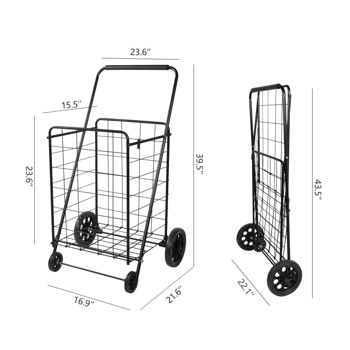 Folding Grocery Shopping Cart with Wheels Collapsible Utility Cart, Black