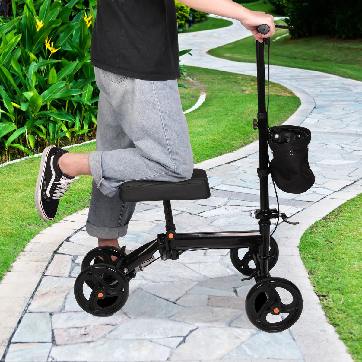 Foldable Knee Walker Adjustable Steerable Knee Scooter Suitable with Foot/Ankle Injuries, Black | karmasfar.us