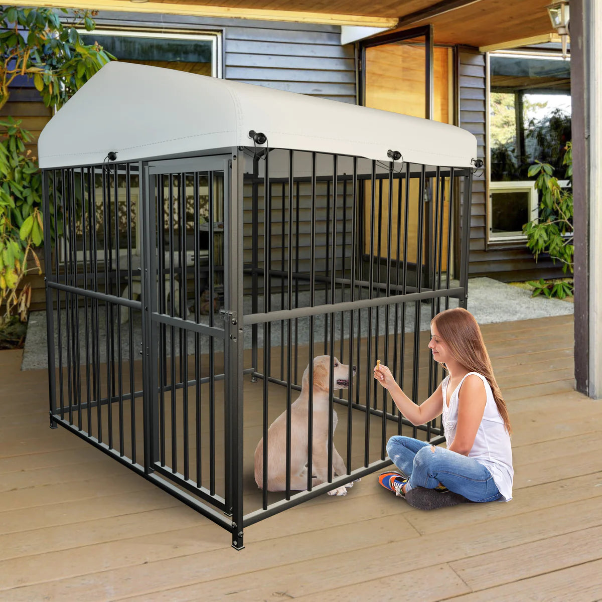 Multiple Size Outdoor Kennel Pet Playpen with Waterproof Cover and Secure Lock, Black