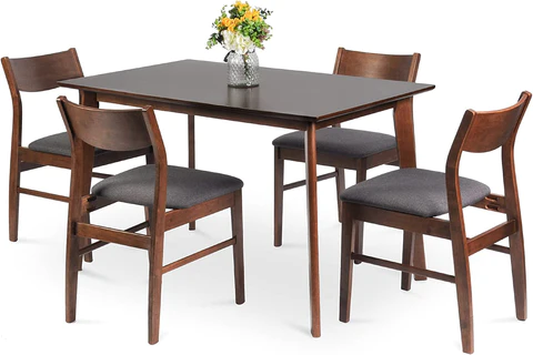 5 Piece Wooden Dining Room Table Set Mid Century Modern Wood Dinette Set Kitchen Table and 4 Chairs