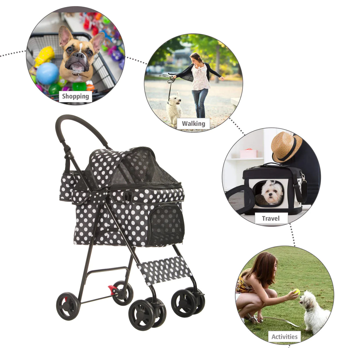 Folding Dog Stroller Travel Cage Stroller for Pet Cat Kitten Puppy Carriages