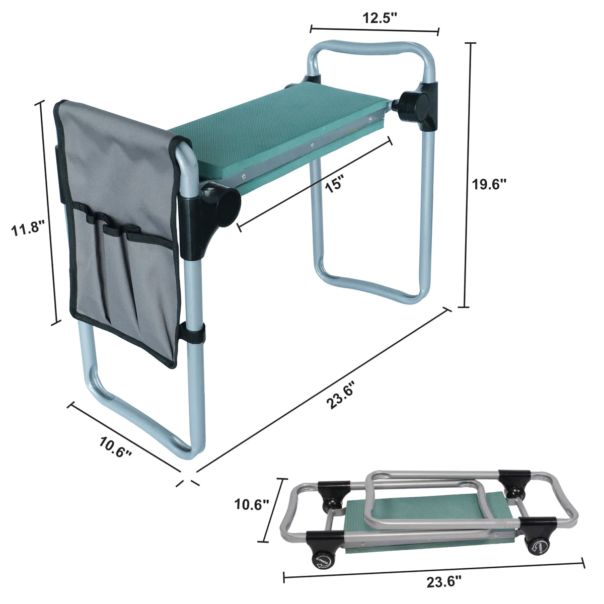 Portable Foldable Garden Kneeler Bench with Tools Bag, Green | karmasfar.us