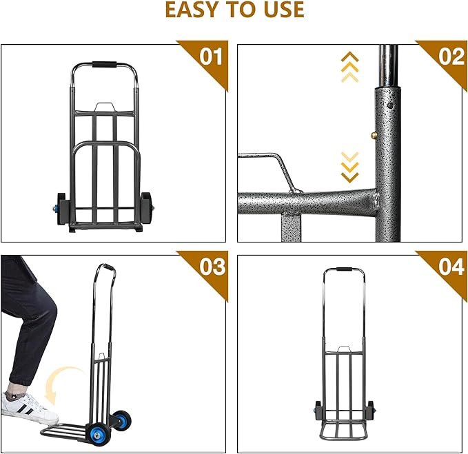 Folding Hand Truck Dolly, Luggage Trolley Cart, 132 Lb Capacity