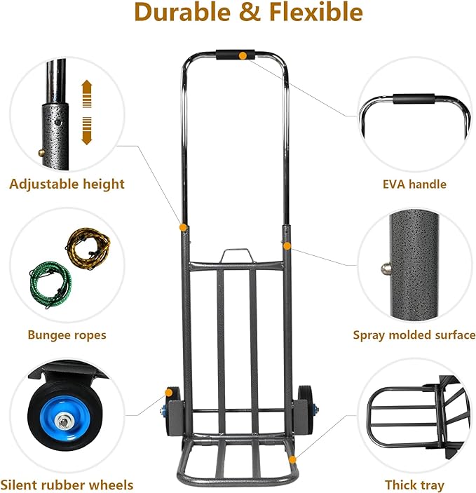 Folding Hand Truck Dolly, Luggage Trolley Cart, 132 Lb Capacity