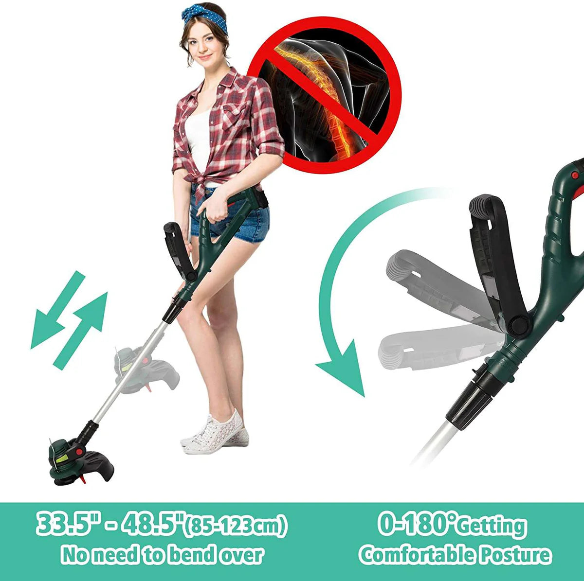 20V Cordless String Trimmer/Edger, 4.4 LBS, 70min Lithium-Ion Brushless Trimmer, yard, w/auto Feed, Extension Pole, Adjustable Head & Handle, 10  Cutting Path, 2.0Ah Battery & Charger Included