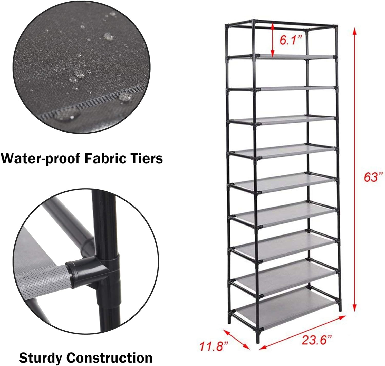 10 Tiers Shoe Rack with Dustproof Cover Shoes Storage Cabinet Boot Organizer Red