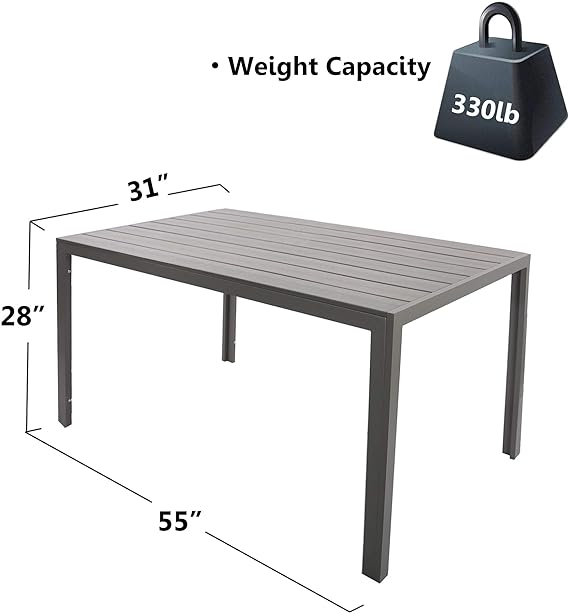 Outdoor Dining Table Metal Rectangular Table, Painted, Gray