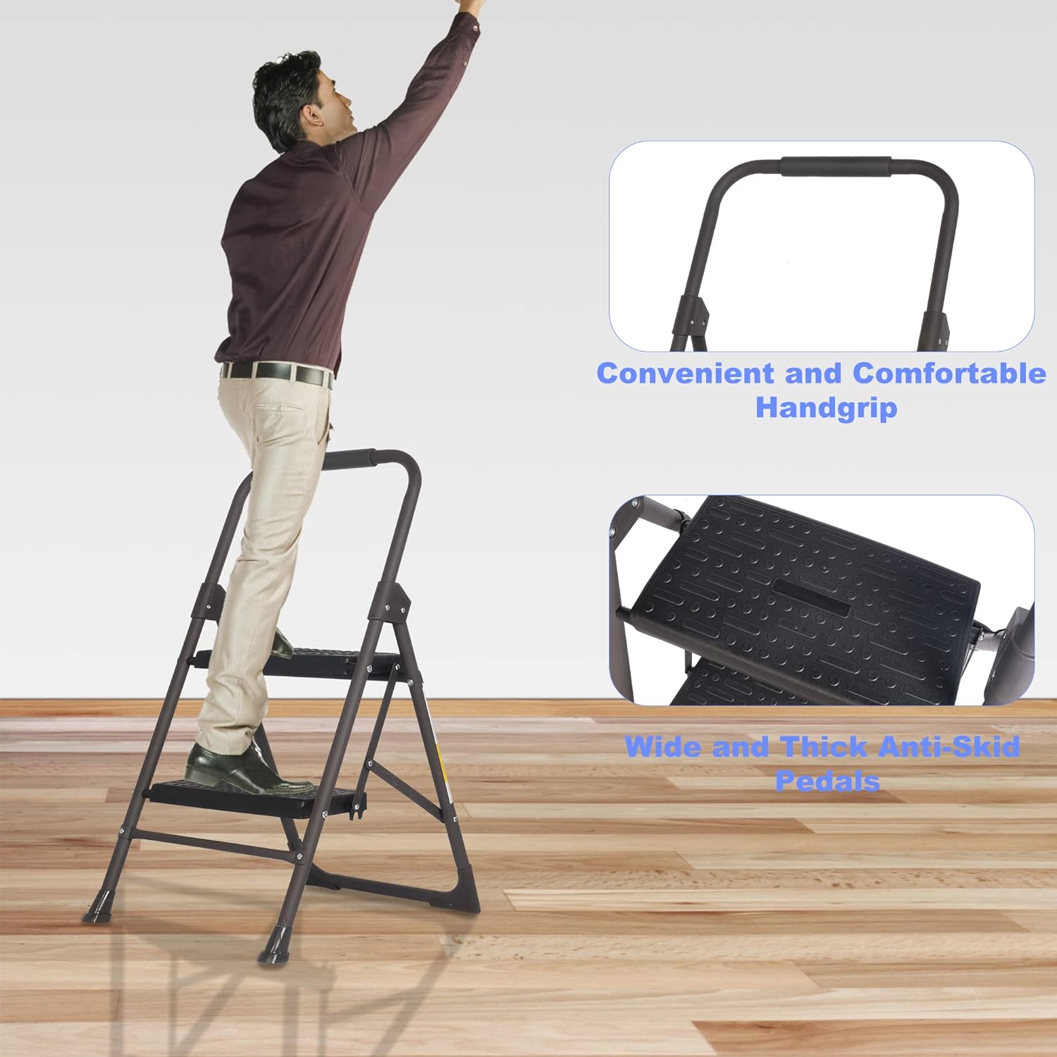 3 Step Ladder, Folding Step Stool for Adults with Handgrip Portable Lightweight Step Ladder