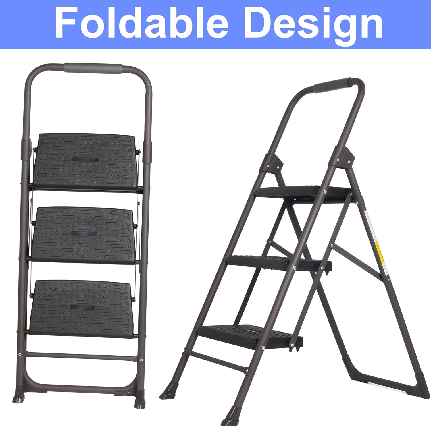 3 Step Ladder, Folding Step Stool for Adults with Handgrip Portable Lightweight Step Ladder