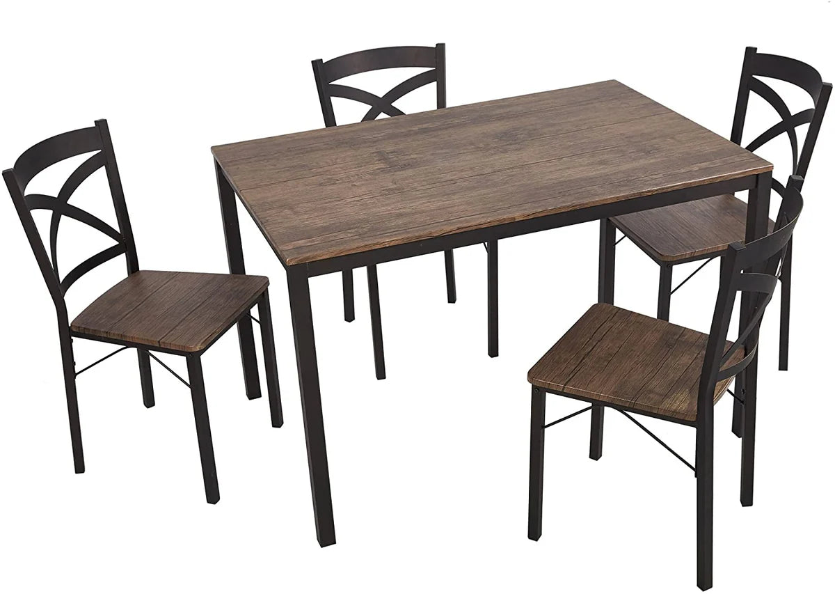 5 Piece Dining Table Set, 1 Dining Table 47.2  for 4 with 4 Dining Chairs Modern Dinette, Metal Backrest