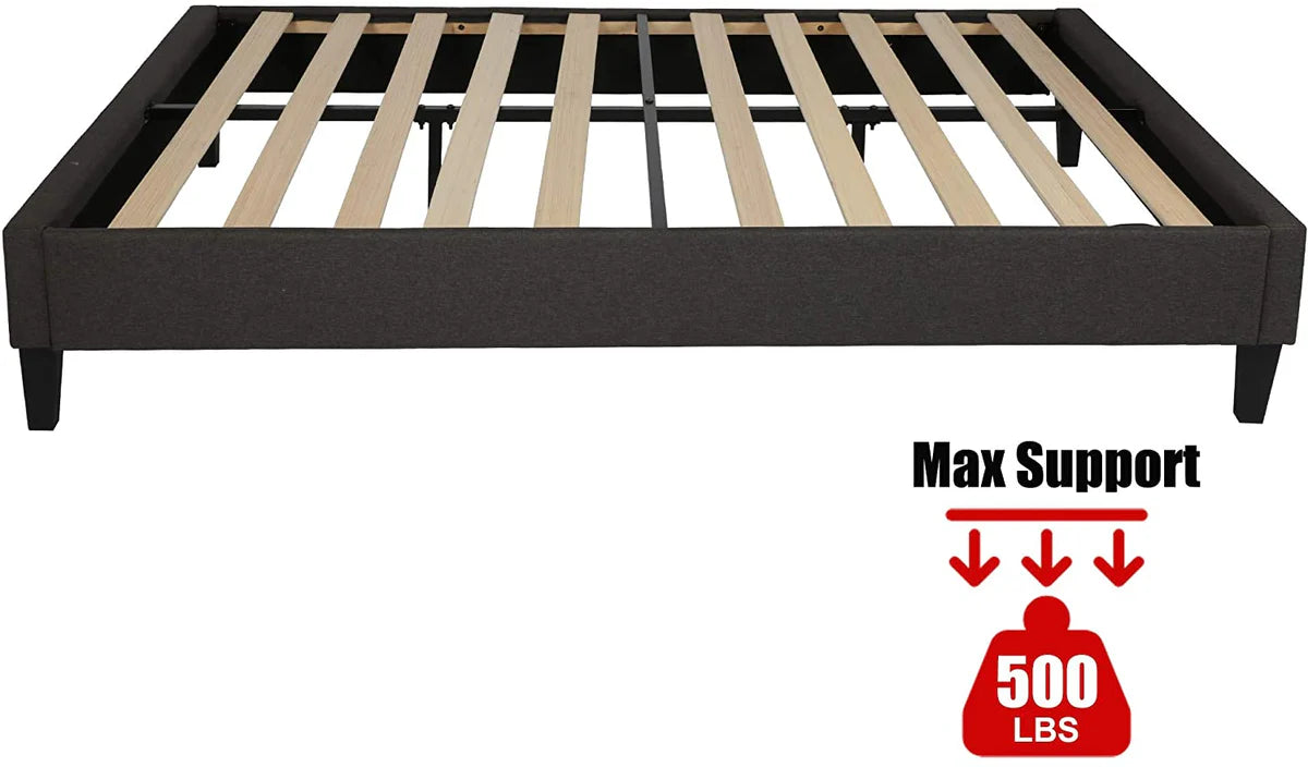 14 Inch Upholstered Platform Bed Frame Mattress Foundation with Wood Slat Support No Box Spring Needed Dark Gray