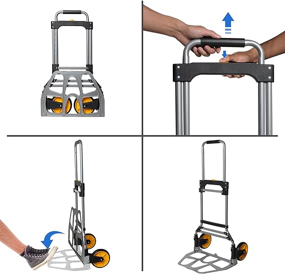 Folding Hand Truck Dolly, Luggage Trolley Cart with 2 Wheel Aluminum,Telescoping Handle, Lightweight, 330lbs Capacity