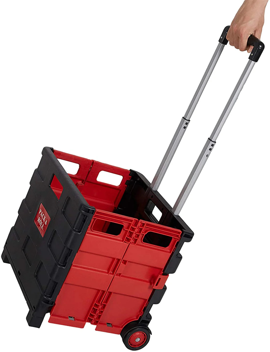 6PCS 44L Collapsible Rolling Crate Utility Cart Foldable Grocery Cart with Wheels, Red