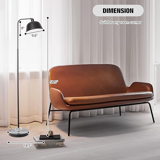 Modern Standing Floor Lamps with 8W LED Bulb, Foot Switch & Adjustable Head, Black