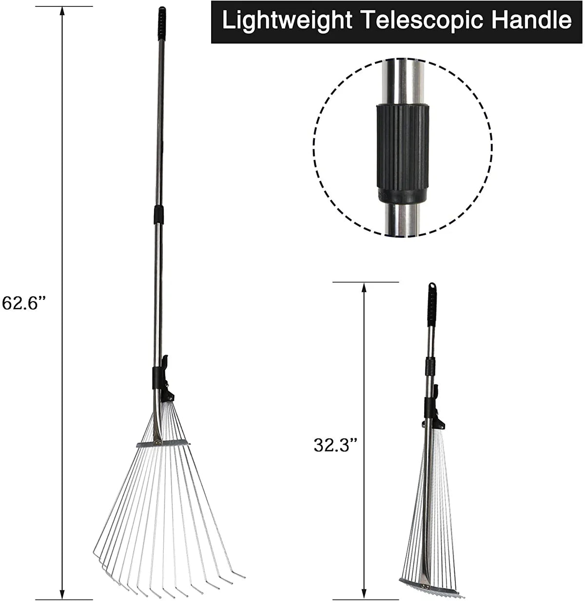 Rakes for Lawns Extension Pole Telescopic Metal Rake Garden Rake Leaf Rake for Quick Clean Up of Yard and Garden