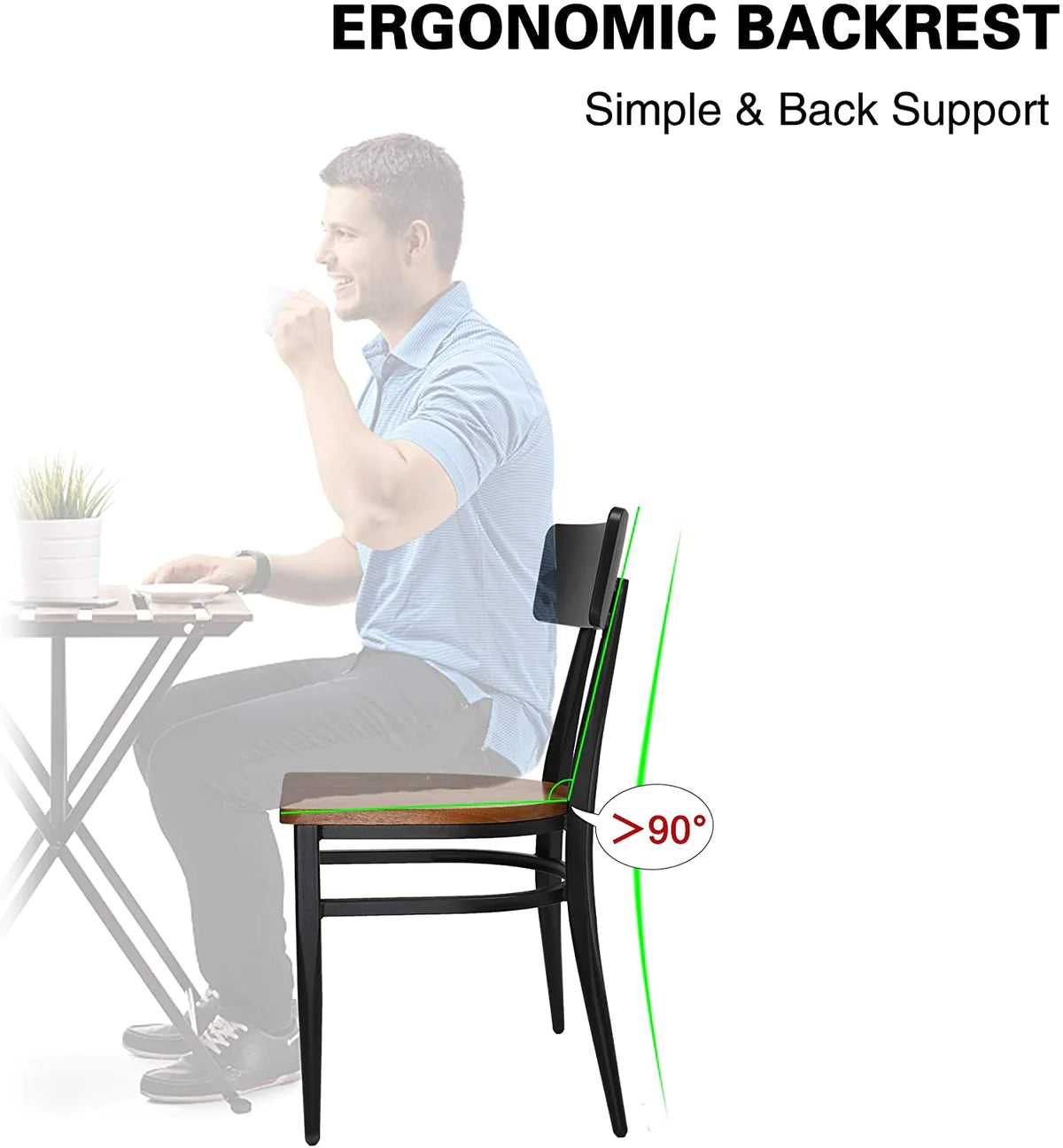 2 Set of Dining Chairs Wood Seat with Simple Back Metal Legs, π Back Black| karmasfar.us

