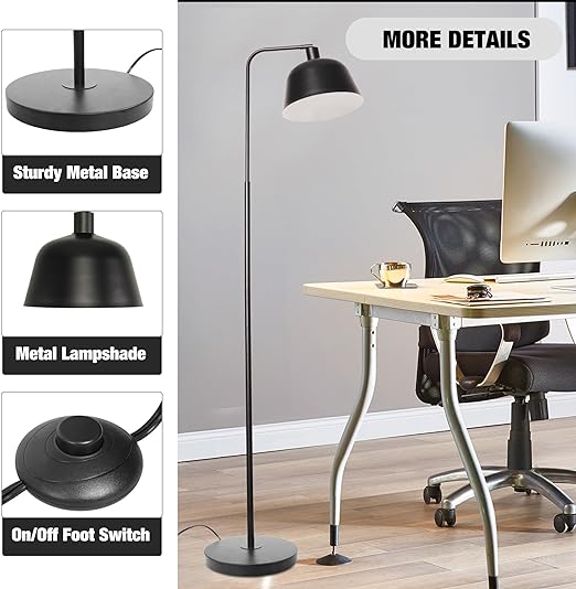 Modern Standing Floor Lamps with 8W LED Bulb, Foot Switch & Adjustable Head, Black