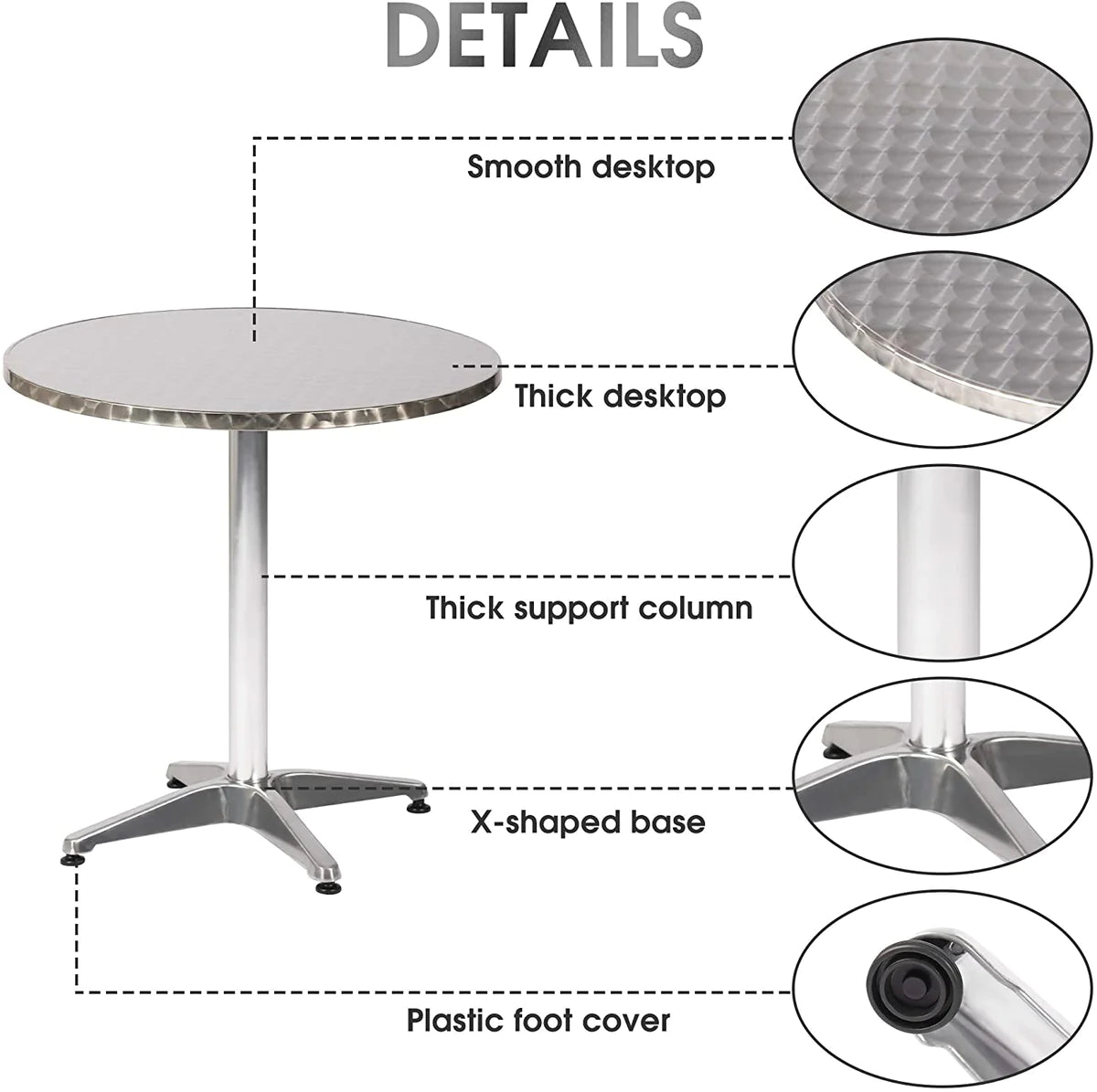 Outdoor courtyard recreation metal round table, X-shaped Base, Multiple dimensions