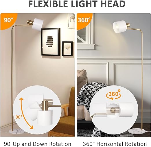 Modern Standing Floor Lamps with 8W LED Bulb, Foot Switch & Adjustable Head,White
