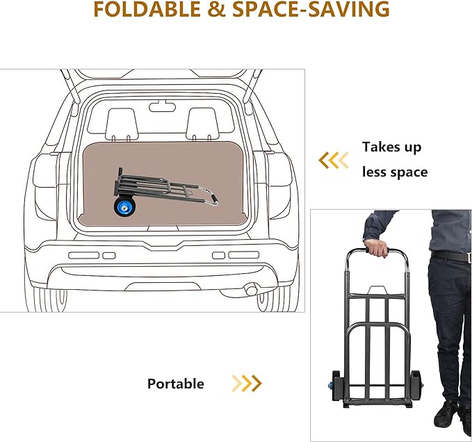 Folding Hand Truck Dolly, Luggage Trolley Cart, 132 Lb Capacity