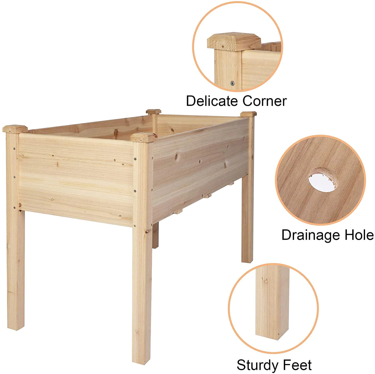 47.2"x21.6"x29.5" Raised Garden Bed Standing Elevated Planter Wooden Box with Drain Hole