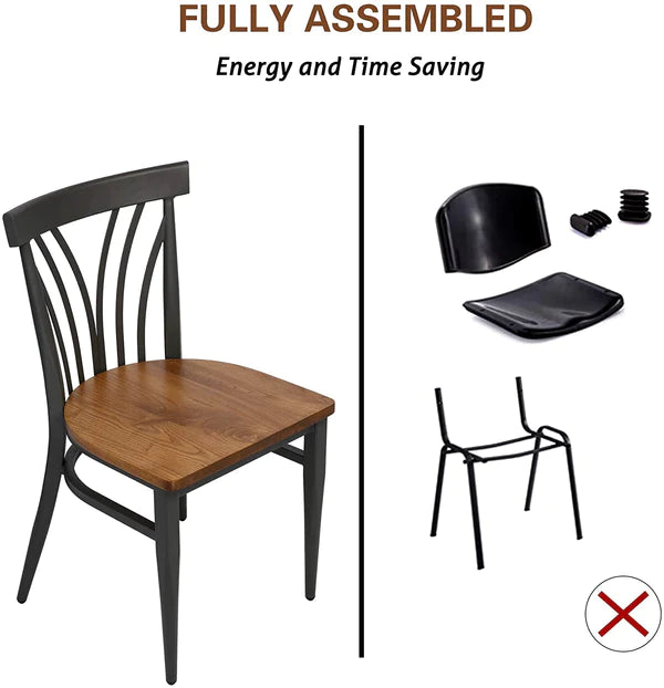 2 Set of Kitchen Dining Chairs Wood Seat with Metal Legs Fully Assembled, Curve V Back | karmasfar.us
