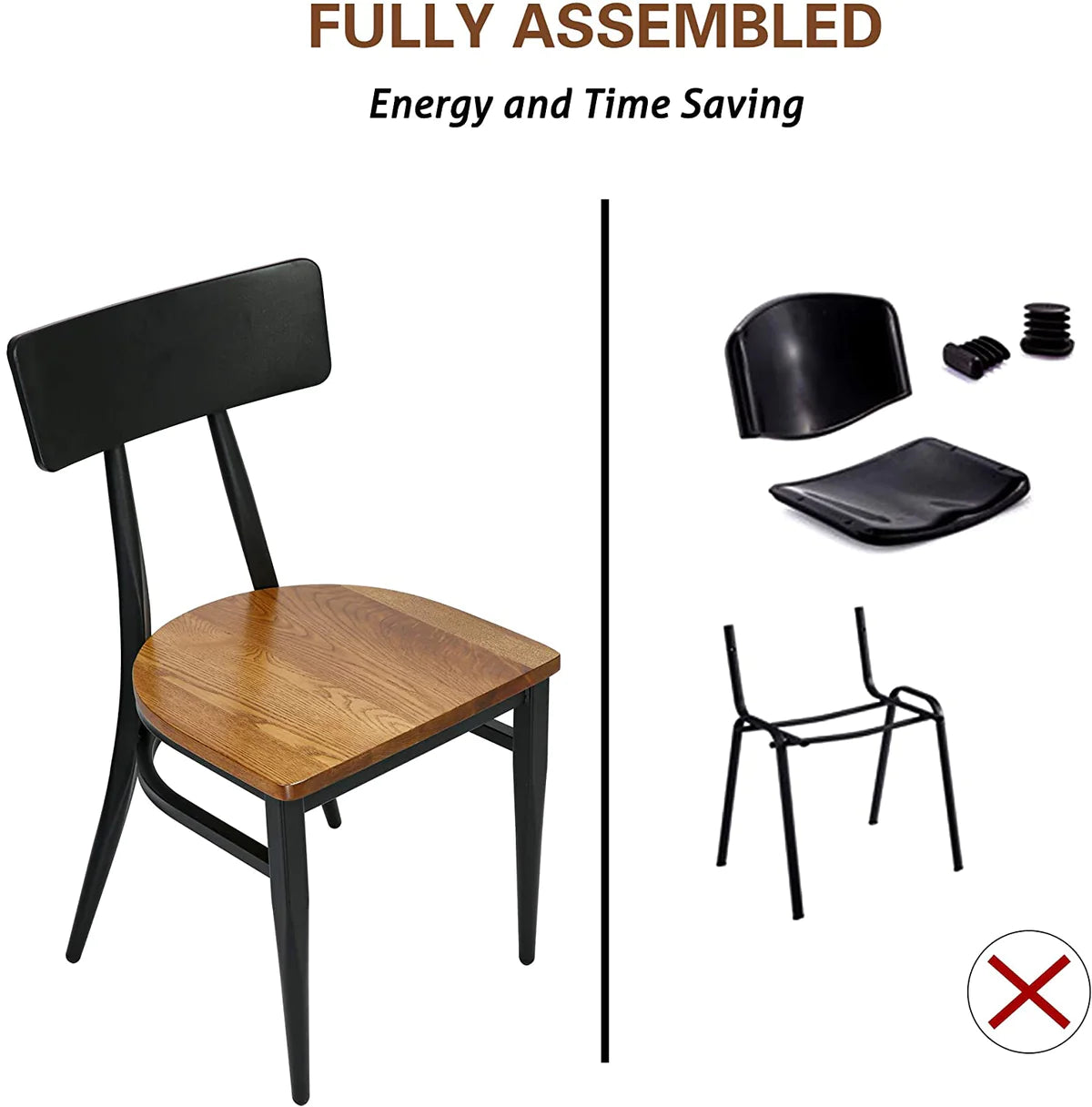 2 Set of Dining Chairs Wood Seat with Simple Back Metal Legs, π Back Black| karmasfar.us

