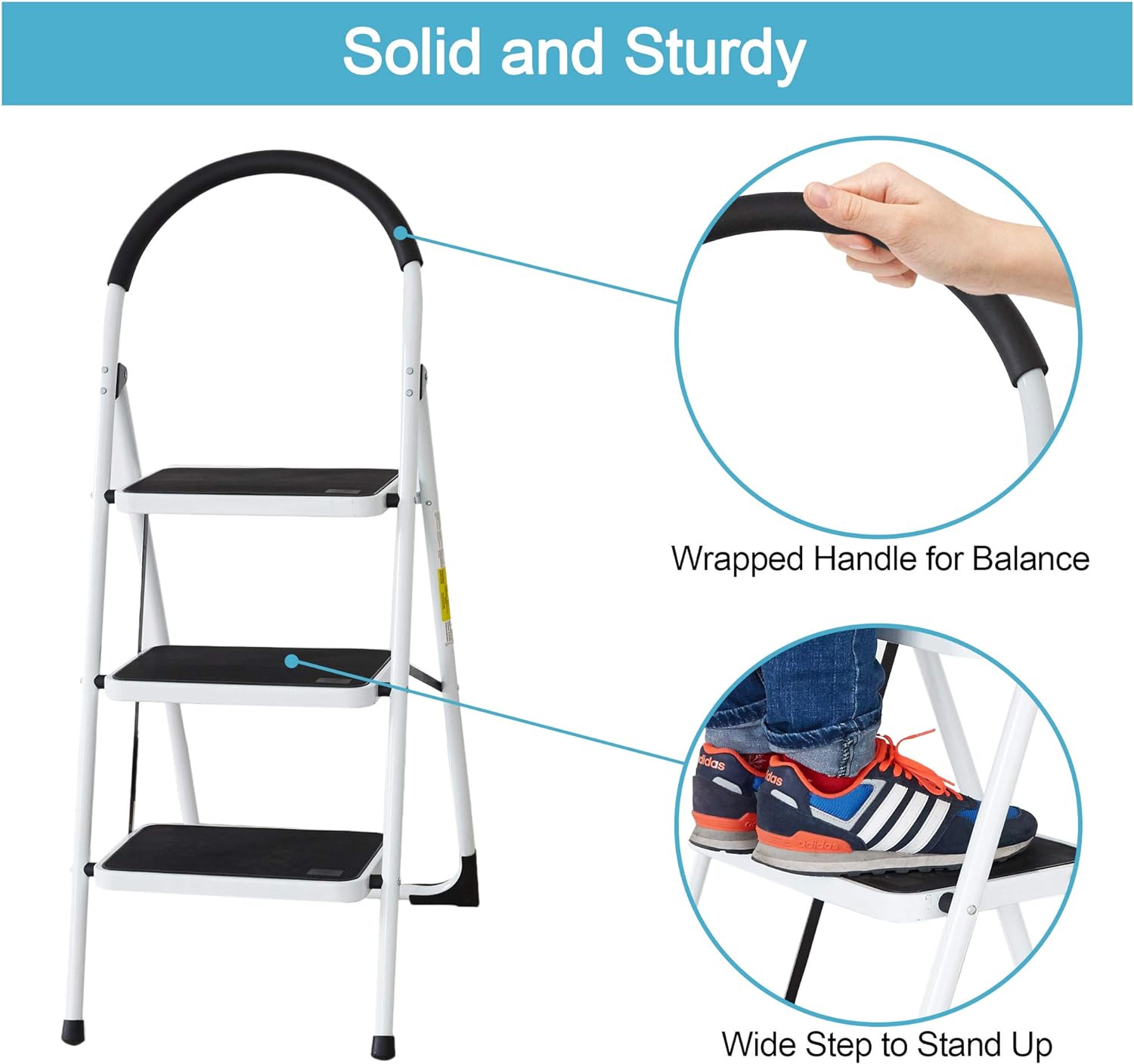 3 Step Ladder Folding Lightweight Steel Step Stool Platform 330 LBS Capacity