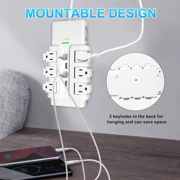 6 Outlets Extender Rotating Power Strip Surge Protector with 4 USB Ports and 6ft Heavy Duty Extension Cord Wall Mount for Home Office | karmasfar.com