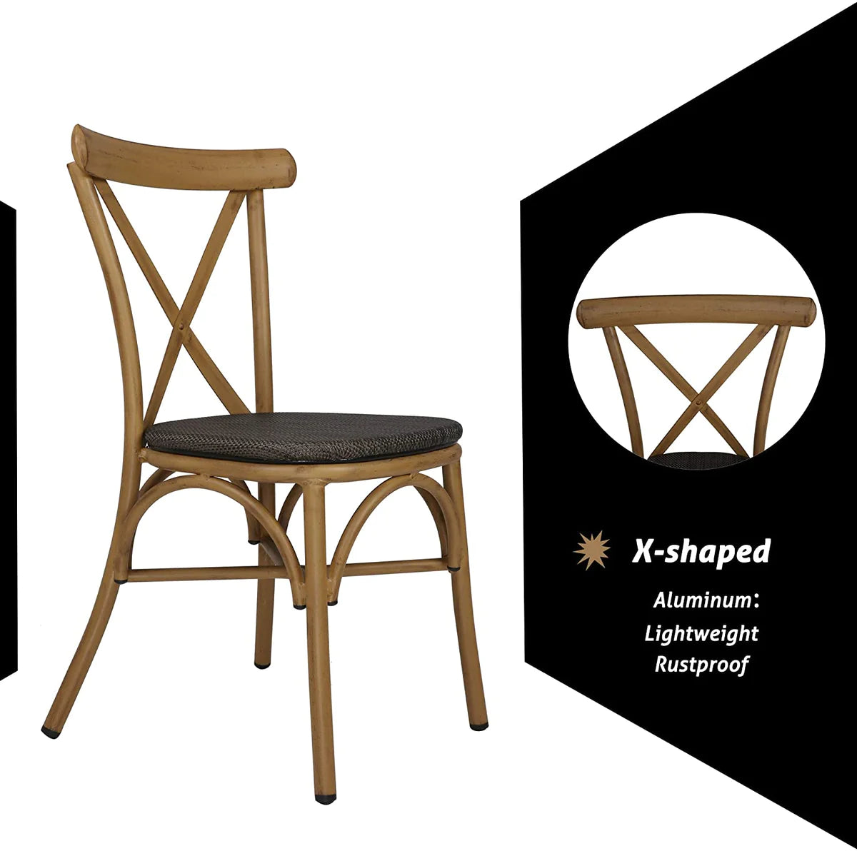 2 Set of Modern Dining Chairs with Aluminum Frame and Textile Fabric, X Back