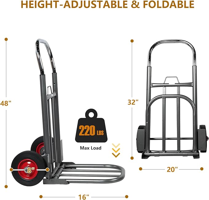 Folding Hand Truck Dolly, Luggage Trolley Cart, 220 Lb Capacity