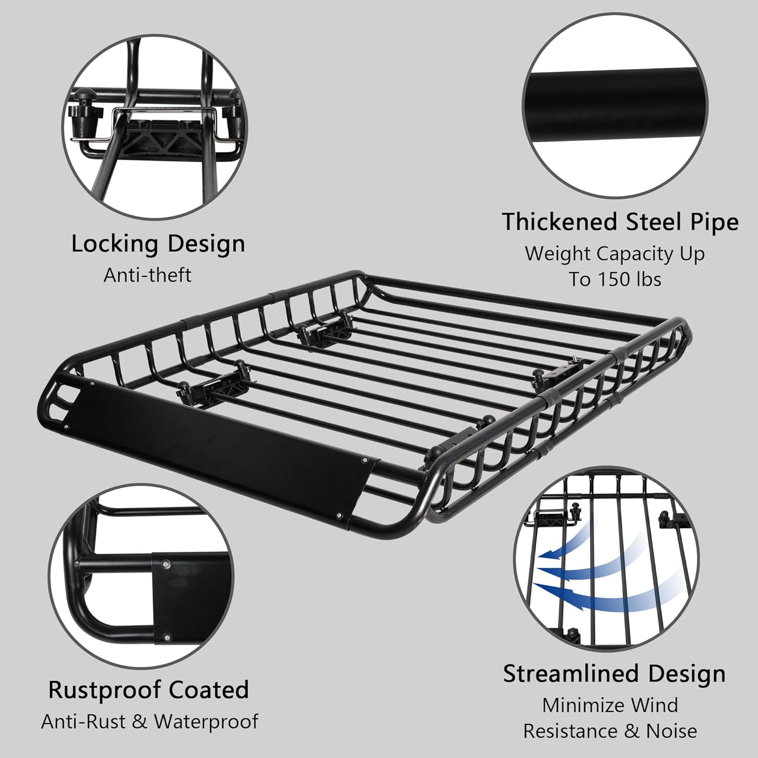 45"x36"x4.5" Rack Cargo Basket Universal Rooftop Cargo Rack, Cargo Carrier 150lbs Capacity | karmasfar.us
