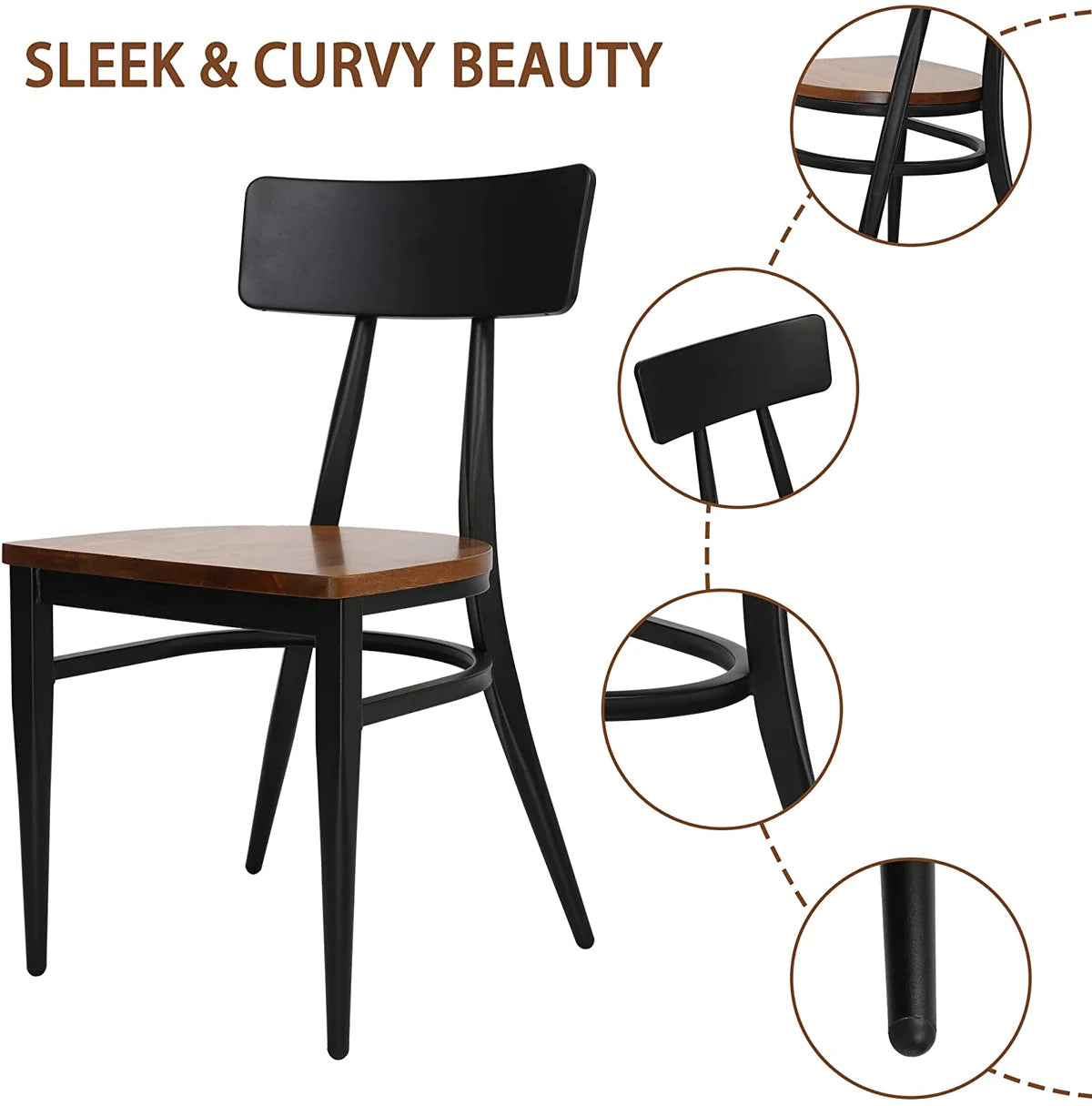 2 Set of Dining Chairs Wood Seat with Simple Back Metal Legs, π Back Black| karmasfar.us

