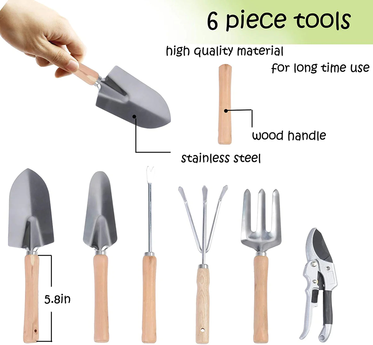 9 Piece Heavy Duty Gardening Tools with Ergonomic Wooden Handle Sturdy Stool