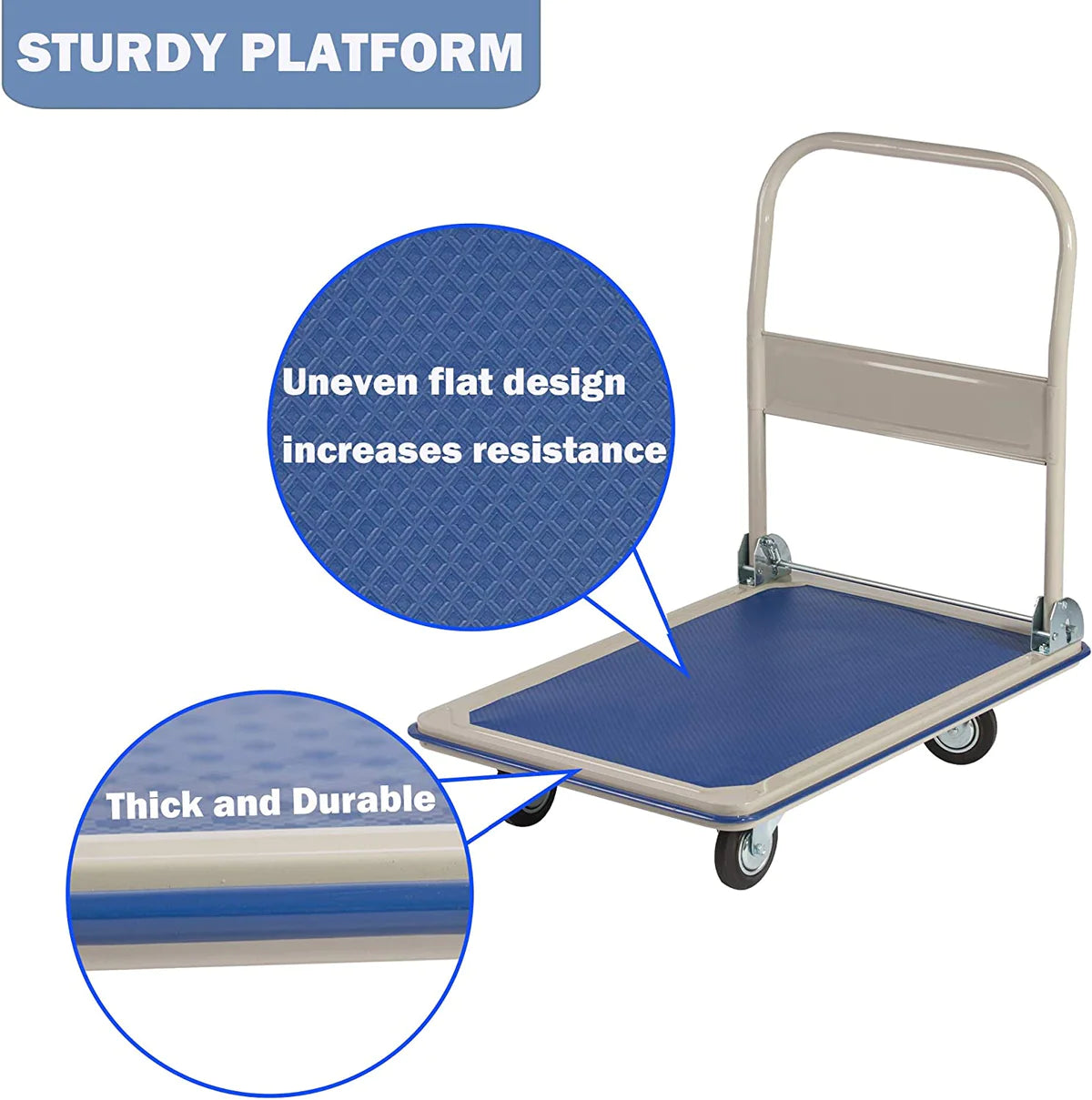 Collapsible Platform Cart Hand Truck Moving Push Flatbed Trolley, 660lbs Capacity