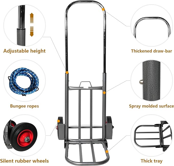 Folding Hand Truck Dolly, Luggage Trolley Cart, 220 Lb Capacity