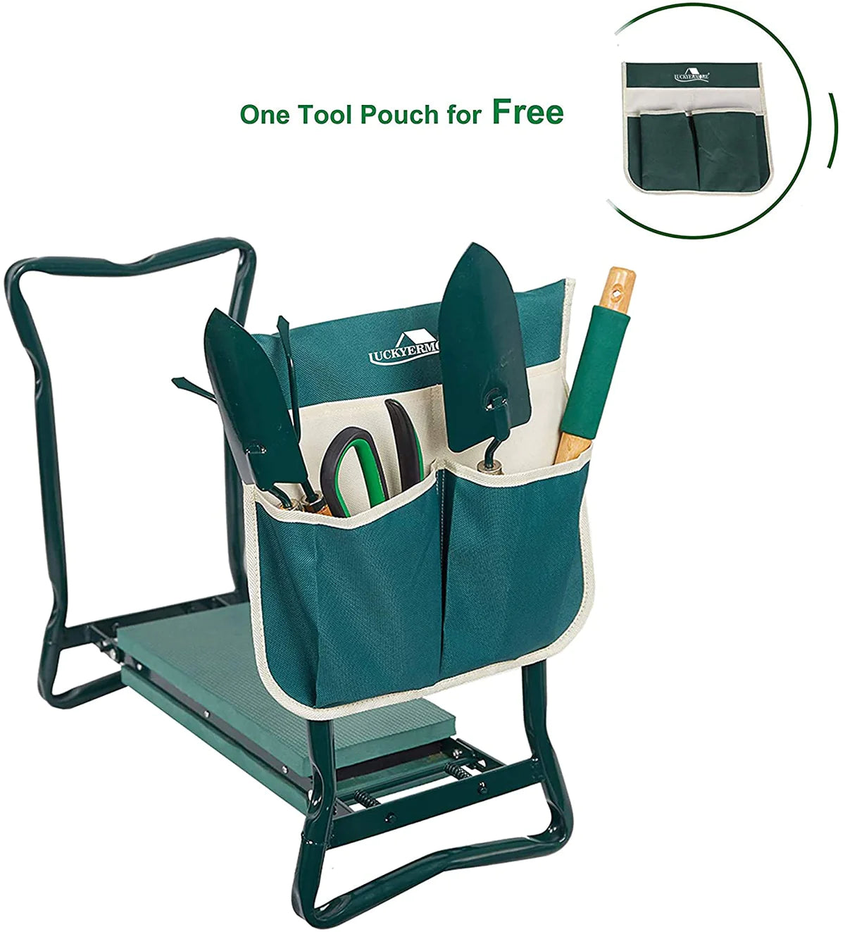 Portable Foldable Garden Kneeler Bench with Tools Bag, Green