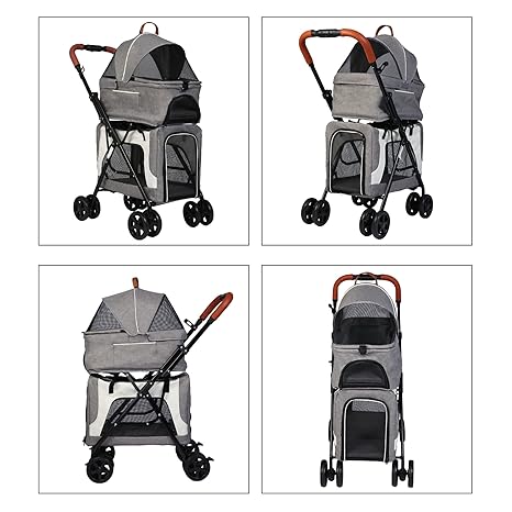 Foldable Pet Stroller, Detachable Double Dog Stroller for 2 Dogs/Cats, Portable Waterproof Pet Jogging Carrier