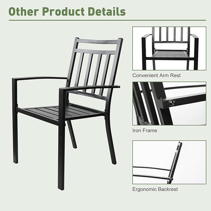 2 Sets of Metal Modern Chair with Armrests Simple Outdoor Lounge Chair, Black