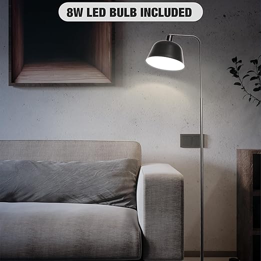 Modern Standing Floor Lamps with 8W LED Bulb, Foot Switch & Adjustable Head, Black