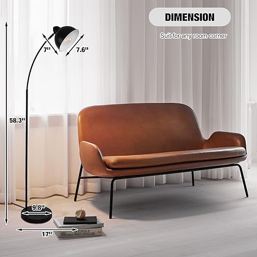 Modern Standing Floor Lamps with 8W LED Bulb, Foot Switch & Adjustable Head, Black