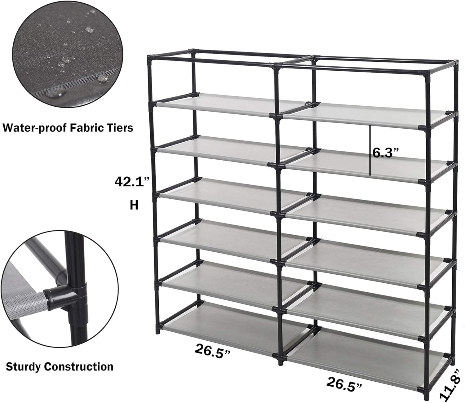 Double Row 7-Tier Shoe Rack Adjustable Closet Organizer with Non-Woven Fabric Cover Clothing Shoes Storage Shelves Cabinet, Red