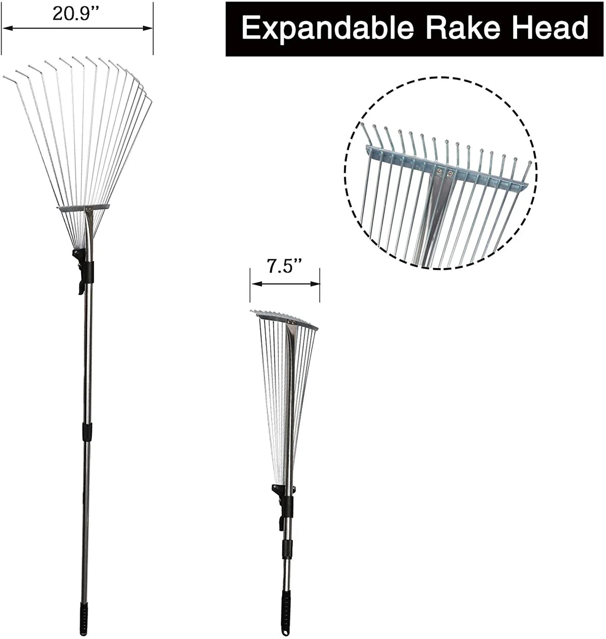 Rakes for Lawns Extension Pole Telescopic Metal Rake Garden Rake Leaf Rake for Quick Clean Up of Yard and Garden